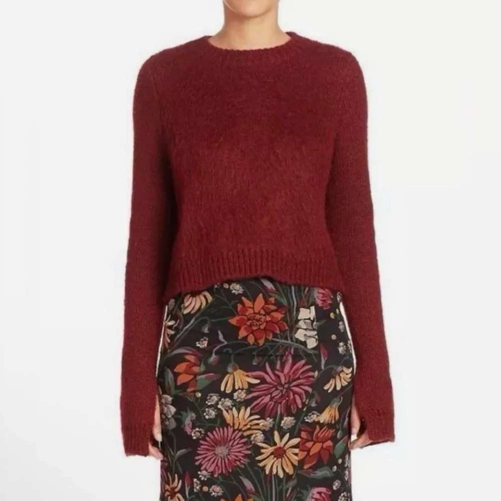 Cinq a Sept Issa Mohair Pullover Slit Cuff Sweater Pomegranate Red Medium